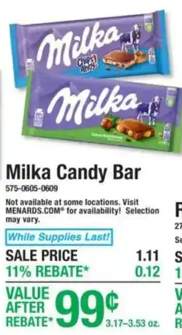 Menards Milka Candy Bar offer