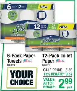Menards Your Choice 6-Pack Paper Towels or 12-Pack Toilet Paper offer