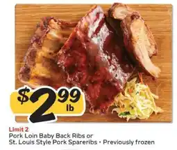 Winn Dixie Pork Loin Baby Back Ribs or St. Louis Style Pork Spareribs offer