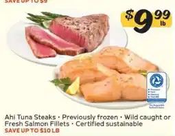 Winn Dixie Ahi Tuna Steaks or Fresh Salmon Fillets offer