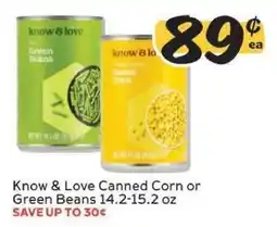 Winn Dixie Know & Love Canned Corn or Green Beans offer