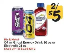Winn Dixie C4 or Ghost Energy Drink 16 oz or Electrolit 21 oz offer