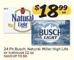 Winn Dixie 24 Pk Busch, Natural, Miller High Life or Icehouse 12 oz offer