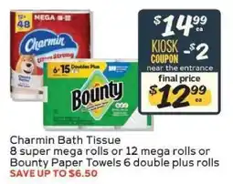 Winn Dixie Charmin Bath Tissue or Bounty Paper Towels offer