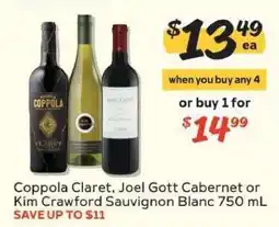Winn Dixie Coppola Claret, Joel Gott Cabernet or Kim Crawford Sauvignon Blanc offer