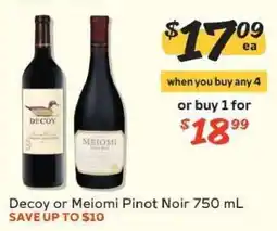 Winn Dixie Decoy or Meiomi Pinot Noir 750 mL offer