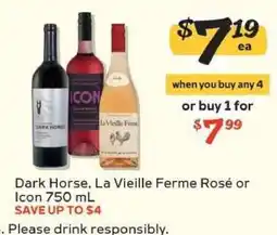 Winn Dixie Dark Horse, La Vieille Ferme Rosé or Icon 750 mL offer