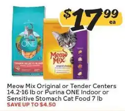 Winn Dixie Meow Mix Original or Tender Centers or Purina ONE Indoor or Sensitive Stomach Cat Food offer