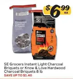 Winn Dixie SE Grocers Instant Light Charcoal Briquets or Know & Love Hardwood Charcoal Briquets offer