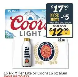 Winn Dixie 15 Pk Miller Lite or Coors 16 oz alum offer