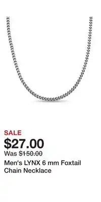 Kohl's Men's LYNX 6 mm Foxtail Chain Necklace offer