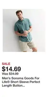 Kohl's Men's Sonoma Goods For Life Short Sleeve Perfect Length Button Down Shirt offer