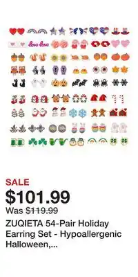 Kohl's ZUQIETA 54-Pair Holiday Earring Set - Hypoallergenic Halloween, Thanksgiving & Christmas Studs offer