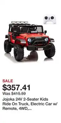 Kohl's Jojoka 24V 2-Seater Kids Ride On Truck, Electric Car w/Remote, 4WD, LED Lights, Music & 2 Speeds offer