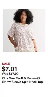 Kohl's Plus Size Croft & Barrow Elbow Sleeve Split Neck Top offer