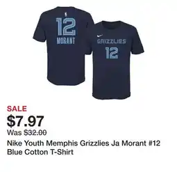 Dick's Sporting Goods Nike Youth Memphis Grizzlies Ja Morant #12 Blue Cotton T-Shirt offer