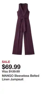 Nordstrom MANGO Sleeveless Belted Linen Jumpsuit offer