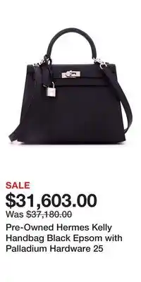 Nordstrom Pre-Owned Hermes Kelly Handbag Black Epsom with Palladium Hardware 25 offer