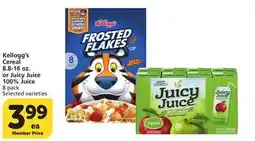 Vons Kellogg's Cereal 8.8-16 oz. or Juicy Juice 100% Juice offer