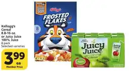 Vons Kellogg's Cereal or Juicy Juice offer