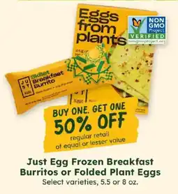 Sprouts Farmers Market Just Egg Frozen Breakfast Burritos or Folded Plant Eggs offer
