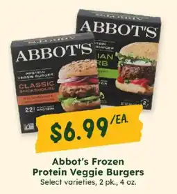 Sprouts Farmers Market Abbot's Frozen Protein Veggie Burgers offer