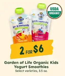 Sprouts Farmers Market Garden of Life Organic Kids Yogurt Smoothies offer