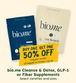 Sprouts Farmers Market Bio.me Cleanse & Detox, GLP-1 or Fiber Supplements offer