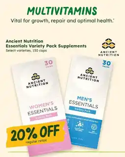 Sprouts Farmers Market Ancient Nutrition Essentials Variety Pack Supplements offer