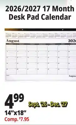 Ocean State Job Lot 2026/2027 17 Month Desk Pad Calendar offer