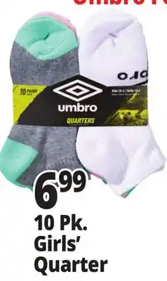 Ocean State Job Lot Umbro 10 Pk. Girls' Quarter offer