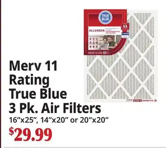 Ocean State Job Lot Merv 11 Rating True Blue 3 Pk. Air Filters offer