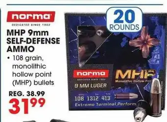 Big 5 Norma Mhp 9mm Self-defense Ammo offer