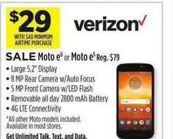Dollar General Moto E6 Or Moto E5 Verizon offer