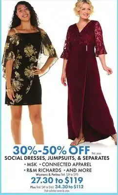 Boscov's SOCIAL DRESSES, JUMPSUITS, & SEPARATES offer