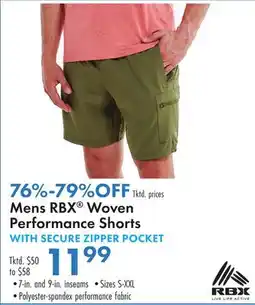 Boscov's Mens RBX Woven Performance Shorts WITH SECURE ZIPPER POCKET offer
