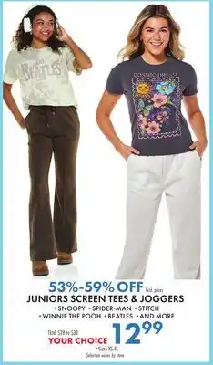 Boscov's JUNIORS SCREEN TEES & JOGGERS offer