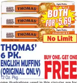 Bravo Supermarkets THOMAS' 6 PK. ENGLISH MUFFINS offer