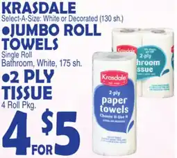 Bravo Supermarkets KRASDALE JUMBO ROLL TOWELS 2 PLY TISSUE offer