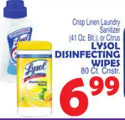 Bravo Supermarkets LYSOL DISINFECTING WIPES, 80 Ct. Cnstr offer