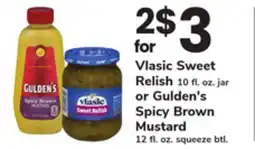 ACME Vlasic Sweet Relish 10 fl. oz. jar or Gulden's Spicy Brown Mustard 12 fl. oz. squeeze btl offer