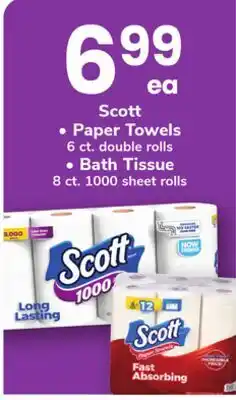 ACME Scott Paper Towels 6 ct. double rolls, Bath Tissue 8 ct. 1000 sheet rolls offer