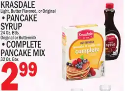 C Town KRASDALE Pancake Syrup, 24 Oz. Btls., Complete Pancake Mix, 32 Oz. Box offer