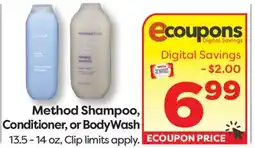 Weis Markets Method Shampoo, Conditioner, or Body Wash offer
