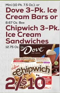 DeCicco & Sons Dove 3-Pk. Ice Cream Bars or Chipwich 3-Pk. Ice Cream Sandwiches offer