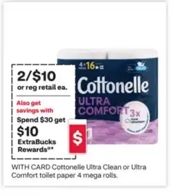 CVS Cottonelle Ultra Clean or Ultra Comfort toilet paper 4 mega rolls offer