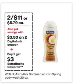 CVS ANY Softsoap or Irish Spring body wash 20 oz offer