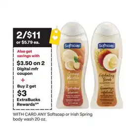 CVS ANY Softsoap or Irish Spring body wash 20 oz offer
