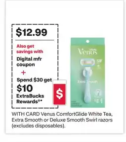 CVS Venus ComfortGlide White Tea, Extra Smooth or Deluxe Smooth Swirl razors (excludes disposables) offer
