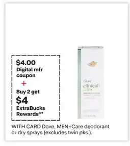 CVS Dove, MEN+Care deodorant or dry sprays (excludes twin pks.) offer